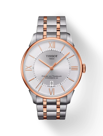 มุมมองด้านหน้าของนาฬิกา Tissot Chemin des Tourelles Powermatic 80 พร้อมเงา