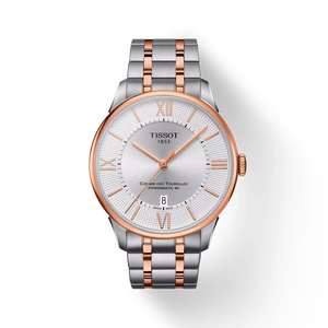 มุมมองด้านหน้าของนาฬิกา Tissot Chemin des Tourelles Powermatic 80 พร้อมเงา