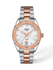 Front view of the watch Tissot PR 100 Sport Chic 36mm with shadow