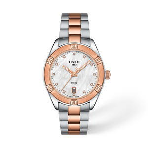 Front view of the watch Tissot PR 100 Sport Chic 36mm with shadow