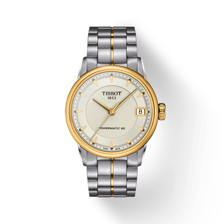Front view of the watch Tissot Luxury Powermatic 80 Lady with shadow