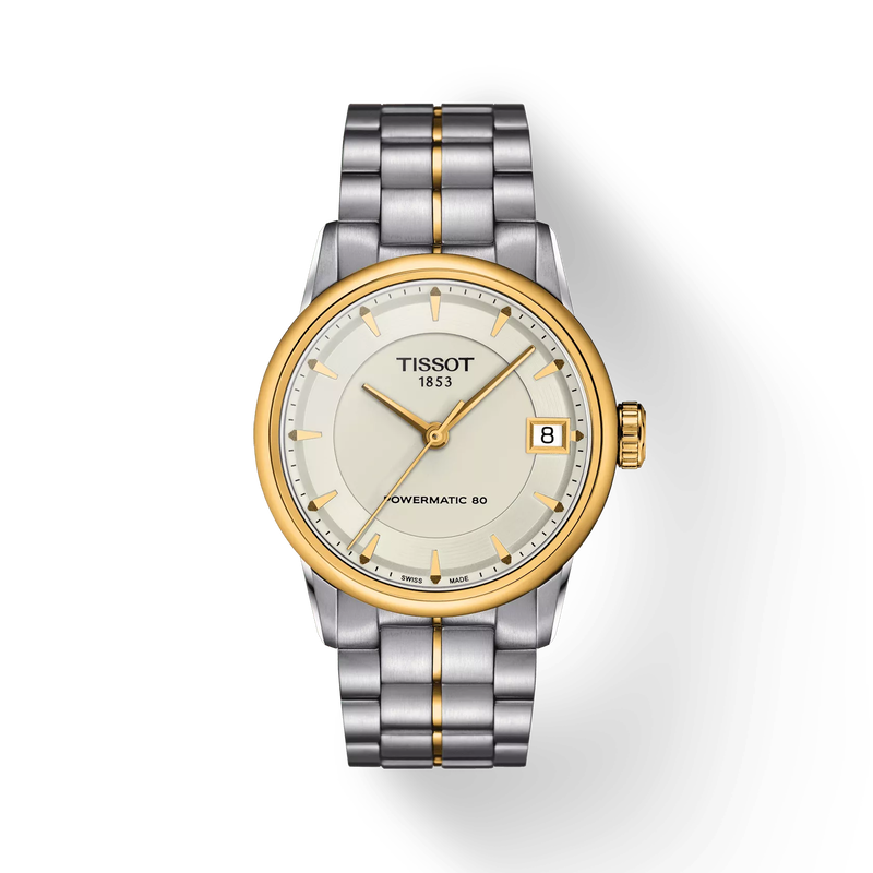 Front view of the watch Tissot Luxury Powermatic 80 Lady with shadow
