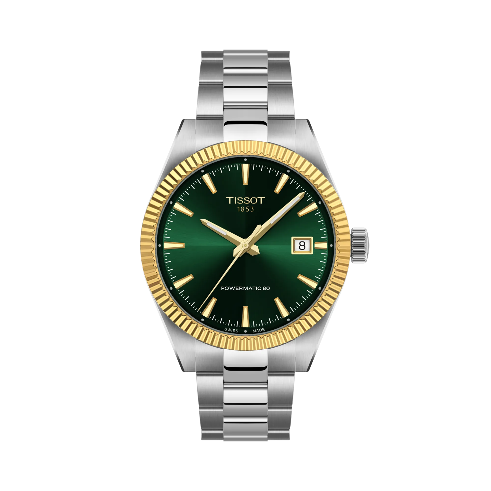 Front view of the watch Tissot Gentleman Gold Bezel 38mm