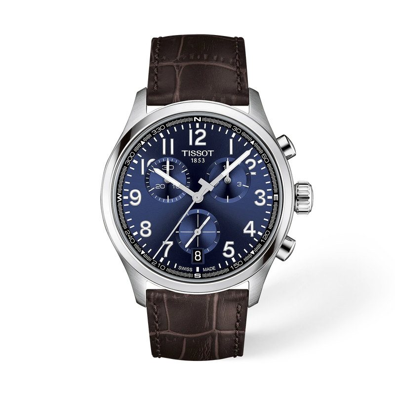 Vue de face de la montre Tissot Chrono L 42mm avec ombre
