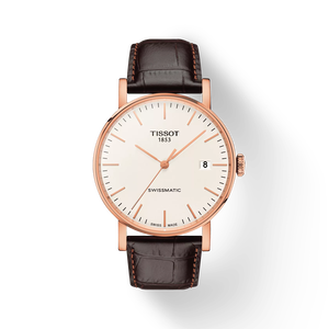 มุมมองด้านหน้าของนาฬิกา Tissot Everytime Swissmatic 40mm พร้อมเงา