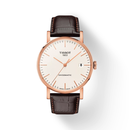 มุมมองด้านหน้าของนาฬิกา Tissot Everytime Swissmatic 40mm พร้อมเงา