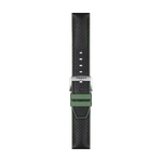 Vue de face de Bracelet officiel Tissot caoutchouc vert et cuir noir entre-cornes 22 mm