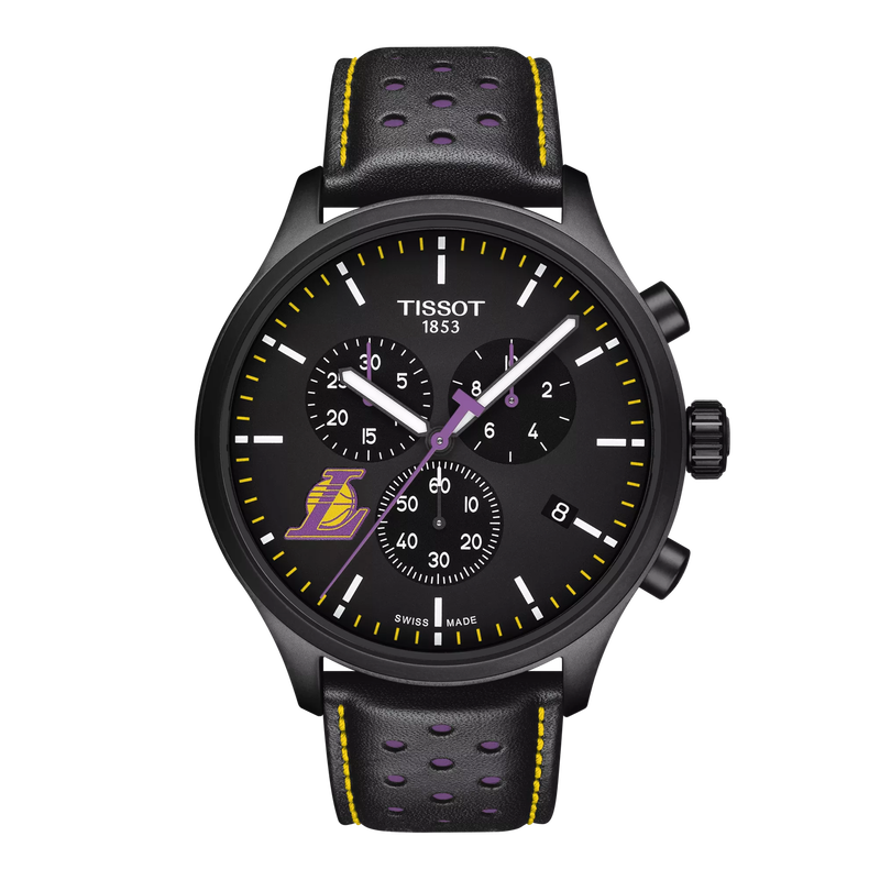Front view of the watch Tissot Chrono XL NBA Teams Special Los Angeles Lakers Edition