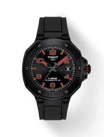 Front view of the watch Tissot T-Race 41mm with shadow