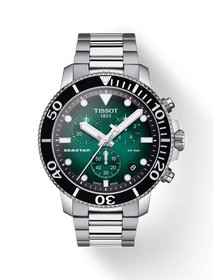 Vorderansicht der Uhr Tissot Seastar 1000 45.5mm mit Schatten