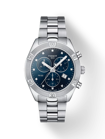 Front view of the watch Tissot PR 100 Sport Chic 38mm with shadow