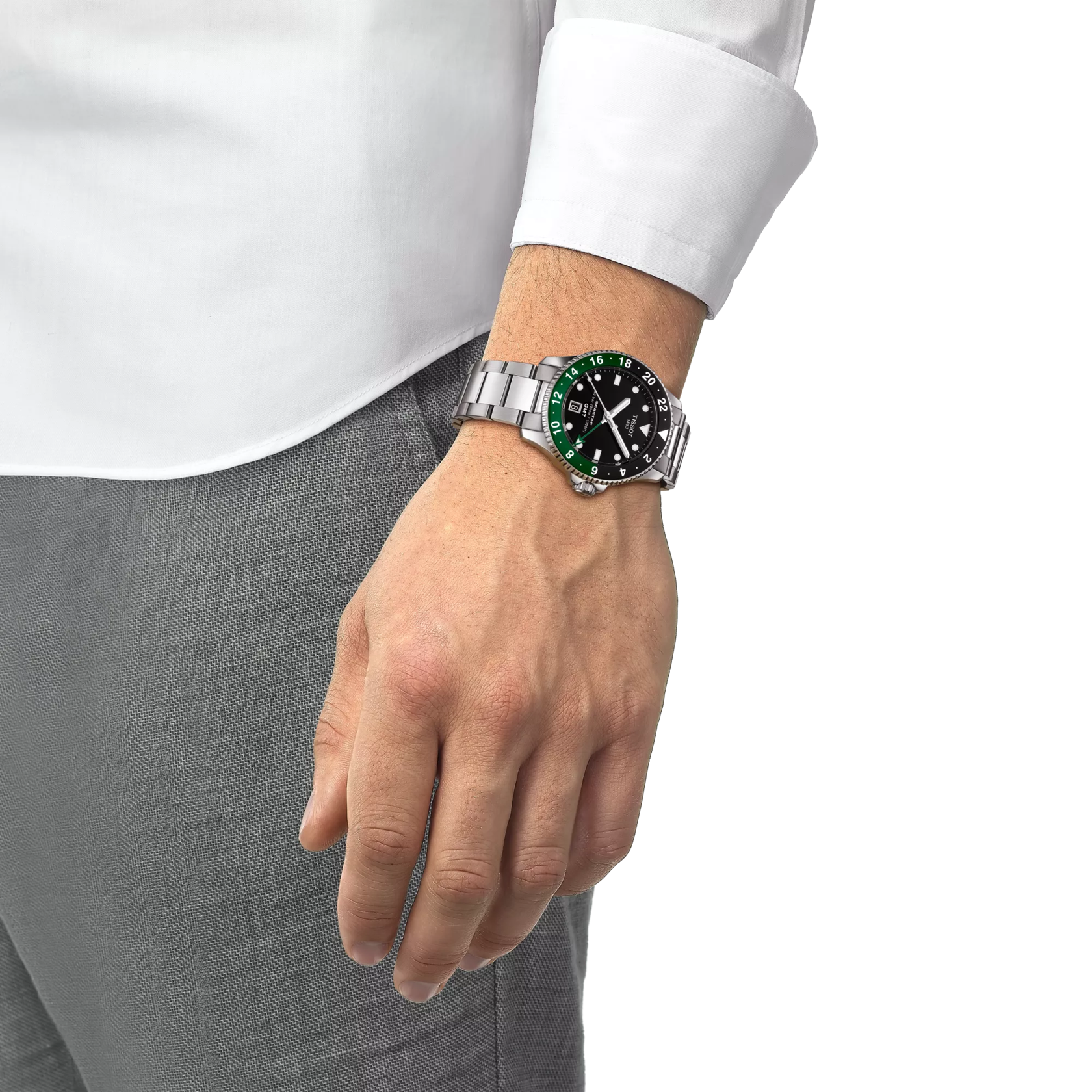 Simulation of the watch Tissot Seastar 1000 GMT 40mm on a wrist