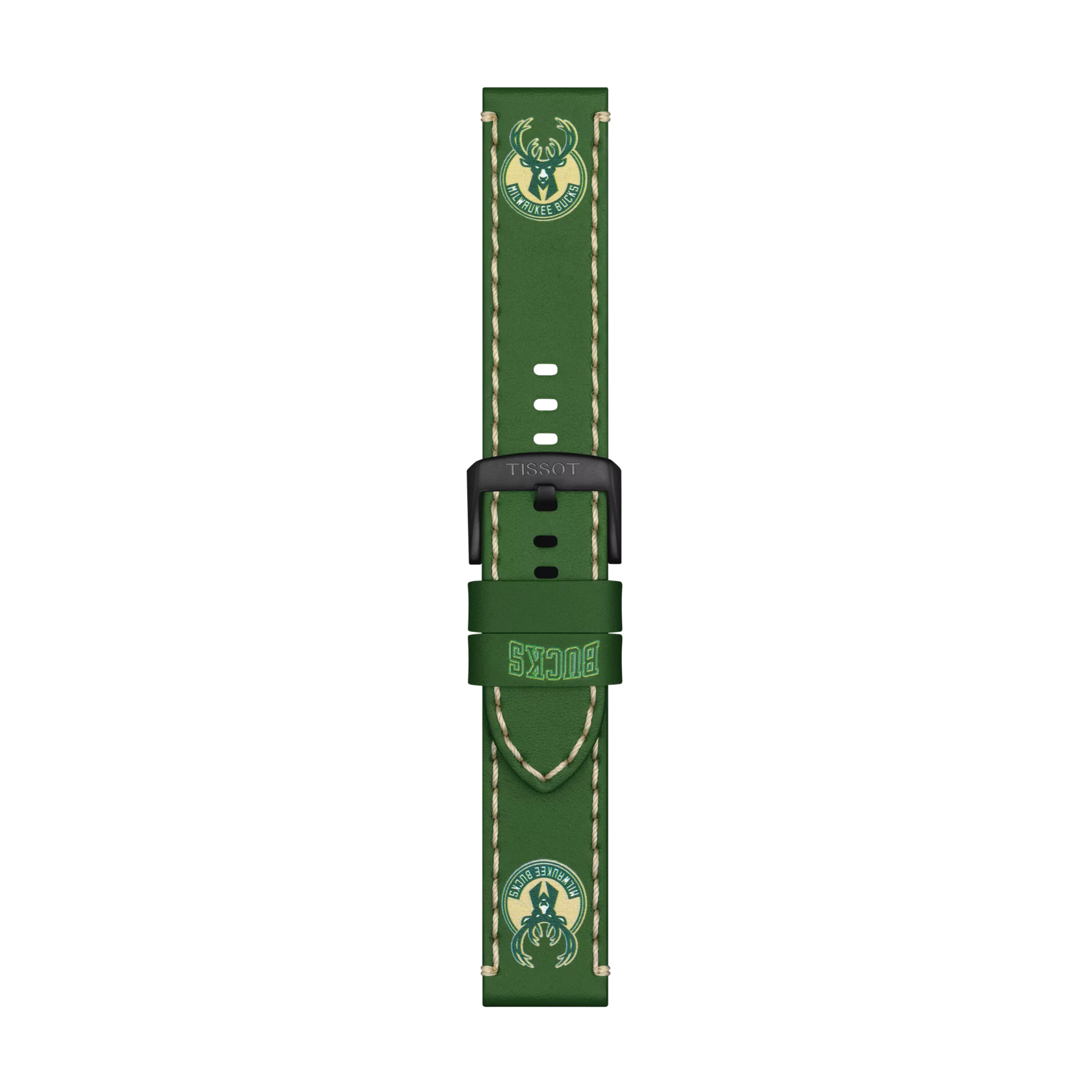 Vue de face de Bracelet Officiel Tissot Cuir Vert Entre-cornes 22 mm