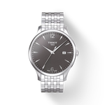 Vooraanzicht van het horloge Tissot Tradition 42mm met schaduw