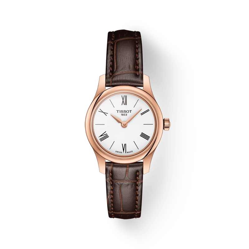 Vue de face de la montre Tissot Tradition 5.5 Lady avec ombre