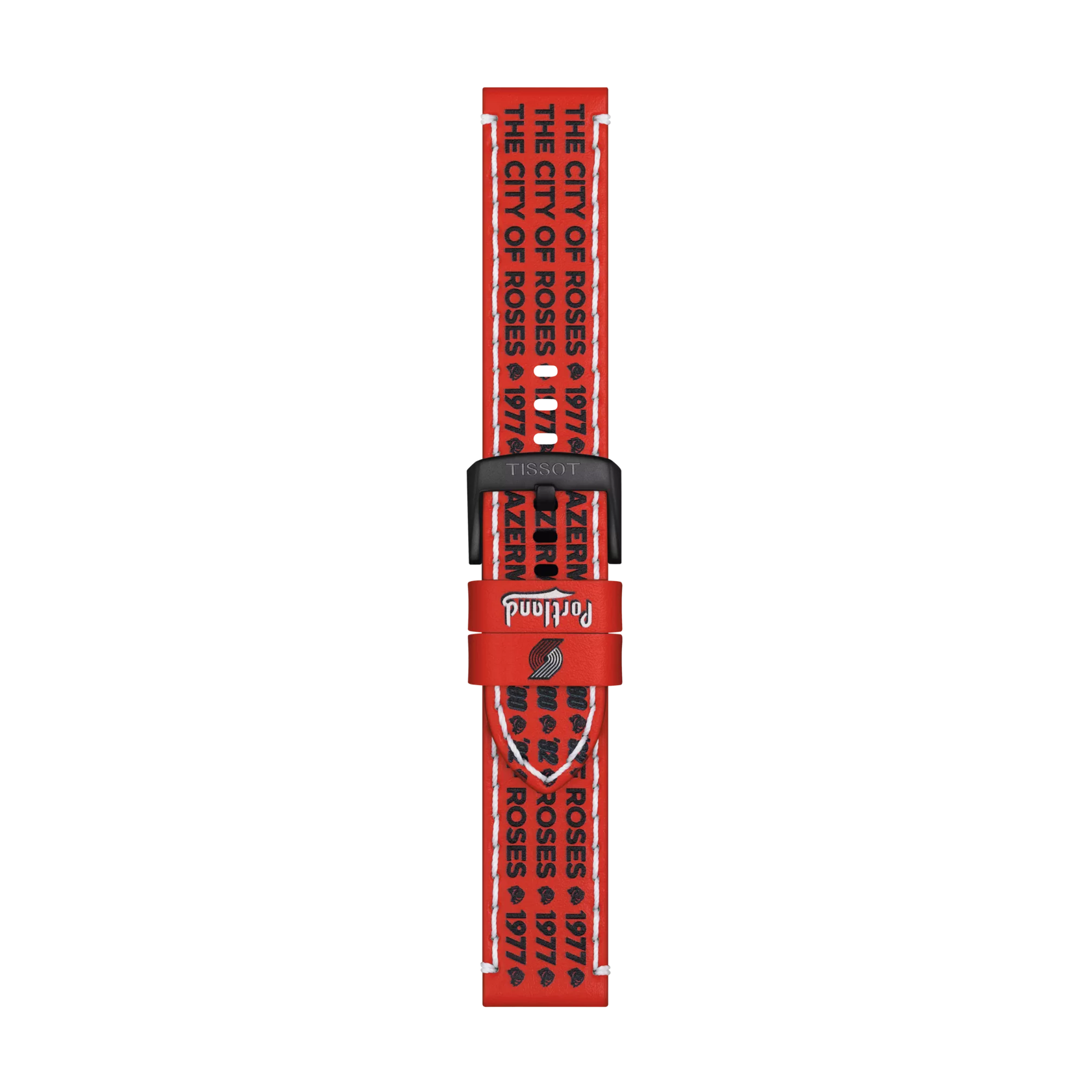 Vue de face de Bracelet Officiel Tissot Cuir Rouge Entre-cornes 22 mm