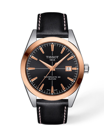 Vista frontal del reloj Tissot Gentleman Gold bezel 40mm con sombra