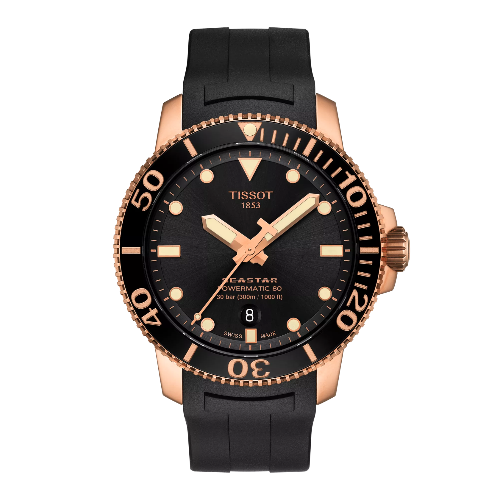 Front view of the watch Tissot Seastar 1000 Powermatic 80