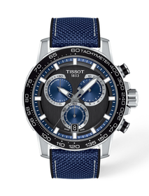 Front view of the watch Tissot Supersport Chrono 45.5mm with shadow