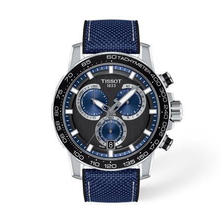 Front view of the watch Tissot Supersport Chrono 45.5mm with shadow