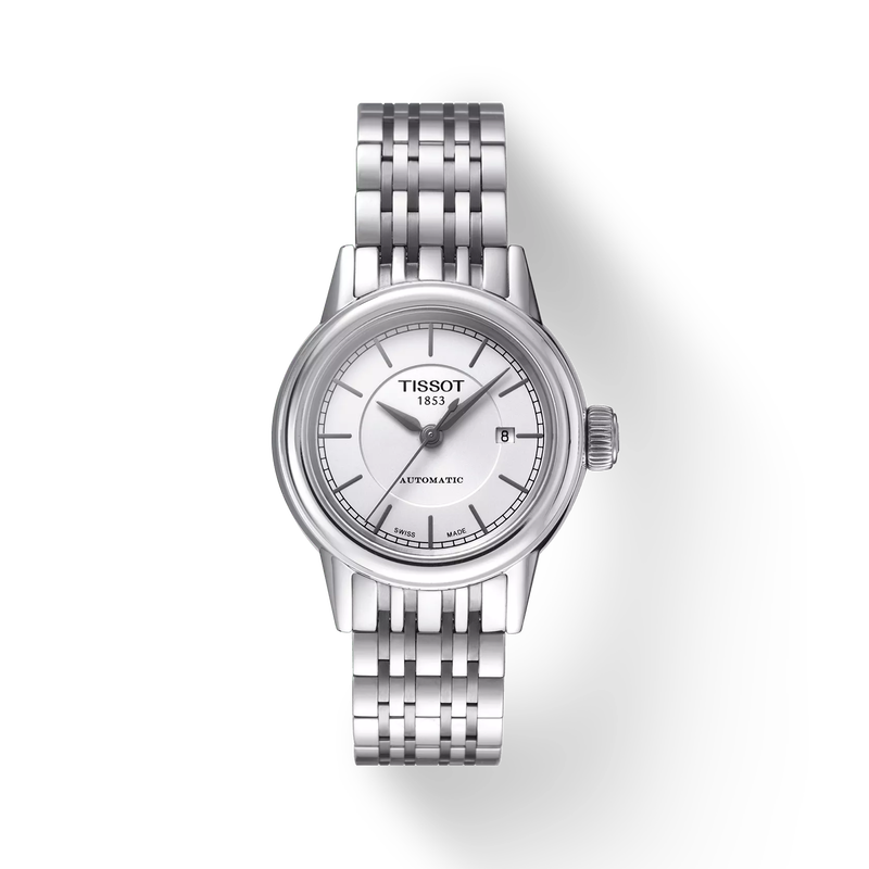 Front view of the watch Tissot Carson Automatic Lady with shadow