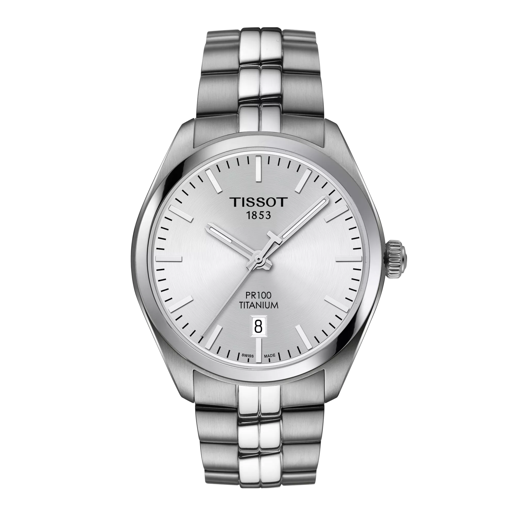 Front view of the watch Tissot PR 100 Titanium Quartz