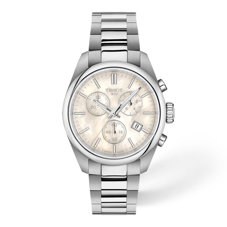 Front view of the watch Tissot PR 100 36mm with shadow