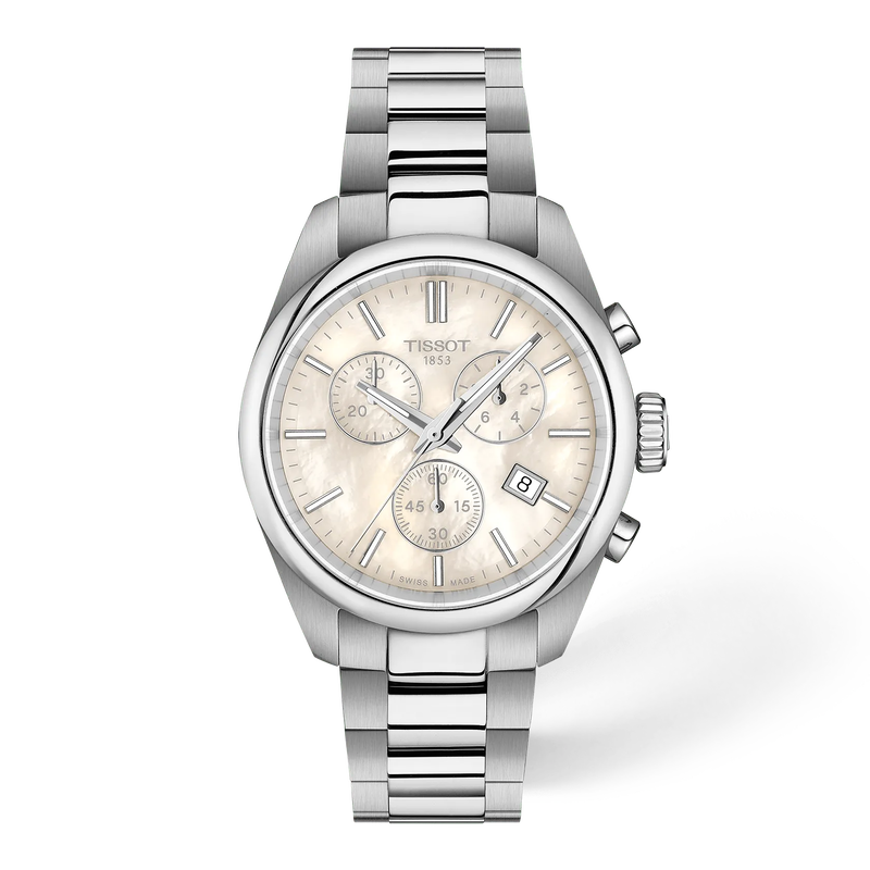 Front view of the watch Tissot PR 100 36mm with shadow