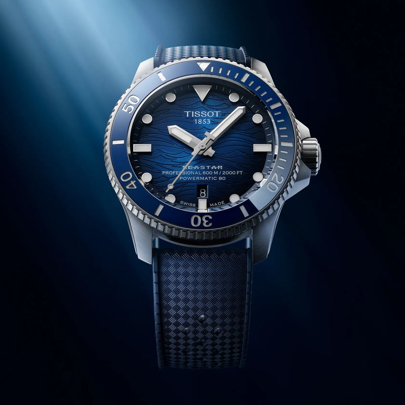 Tissot Seastar 2000 44mm watch on a colored background