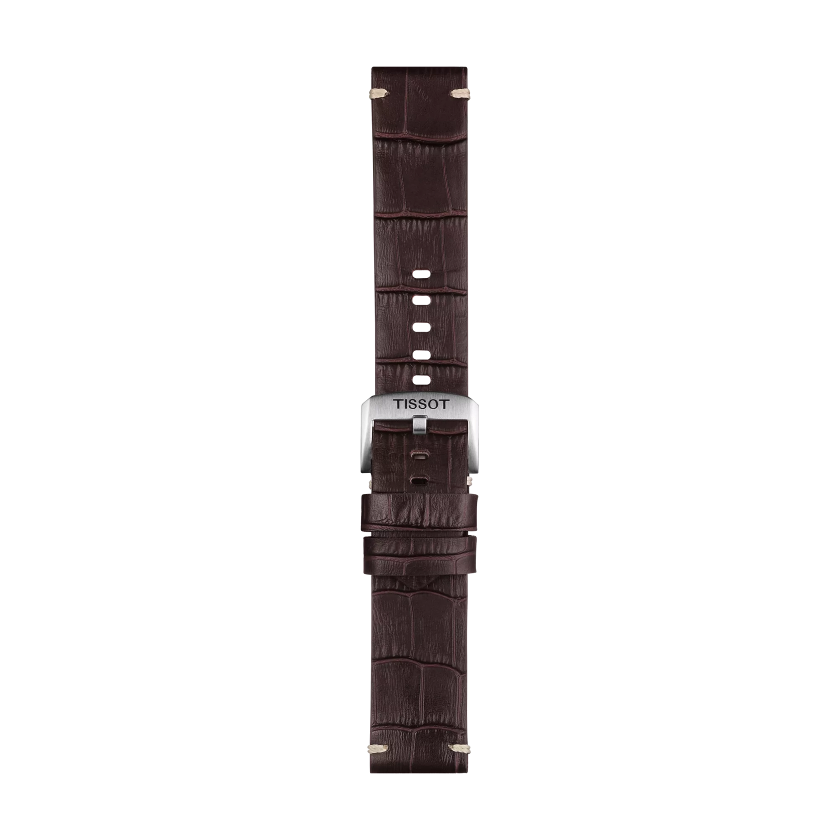 Vista frontal de Correa marrón de piel oficial Tissot 22 mm