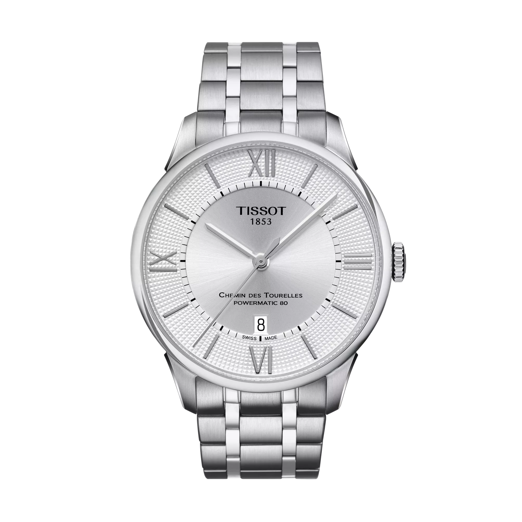 มุมมองด้านหน้าของนาฬิกา Tissot Chemin des Tourelles Powermatic 80