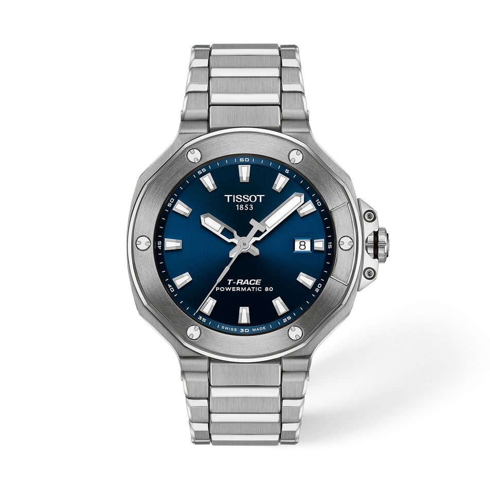 Front view of the watch Tissot T-Race 41mm with shadow