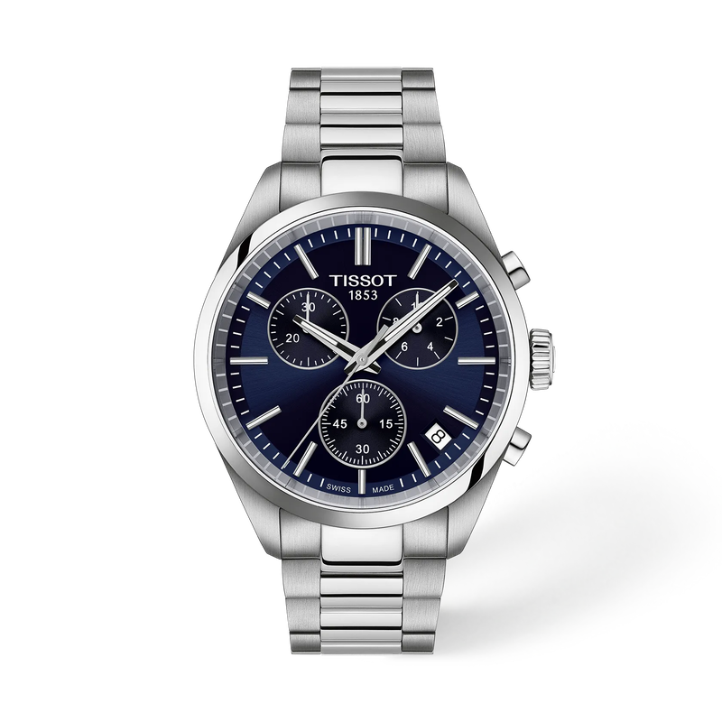 Vooraanzicht van het horloge Tissot PR 100 40mm met schaduw