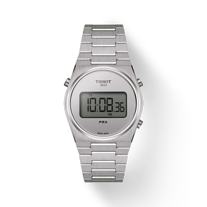 มุมมองด้านหน้าของนาฬิกา Tissot PRX Digital 35 mm พร้อมเงา