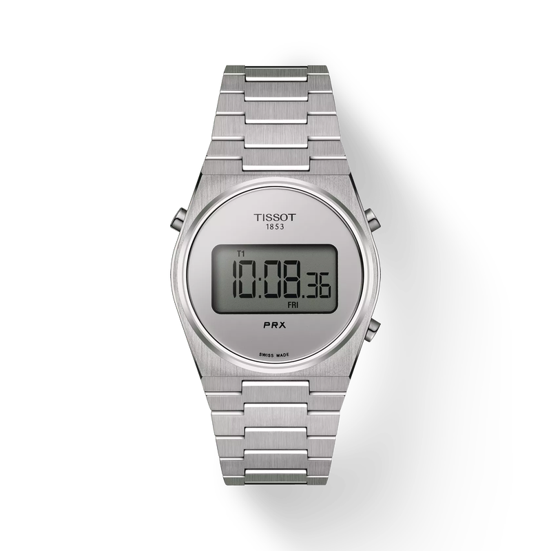 Front view of the watch Tissot PRX Digital 35 mm with shadow