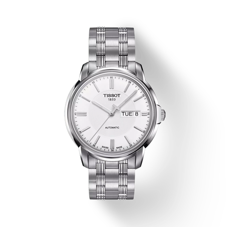 Front view of the watch Tissot Automatics III with shadow