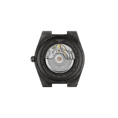Back view of the watch case Tissot PRX Carbon 40.5mm