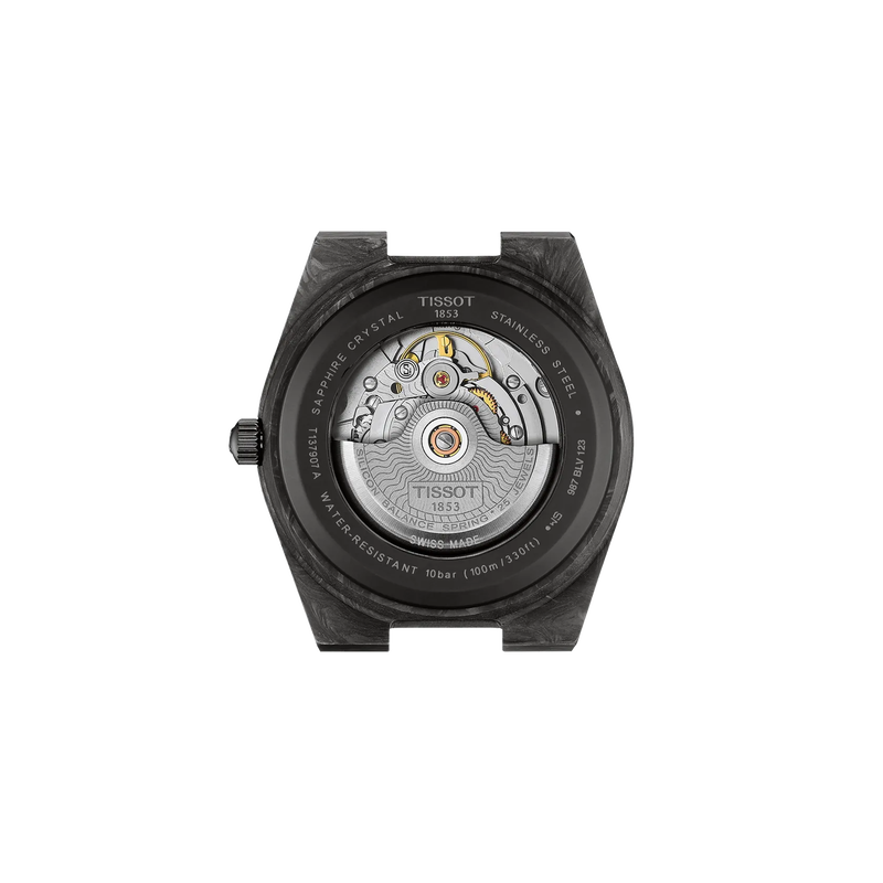 Vue arrière du boîtier de la montre Tissot PRX Carbone 40.5mm