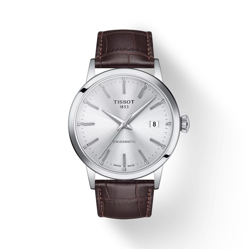 Front view of the watch Tissot Classic Dream Swissmatic with shadow