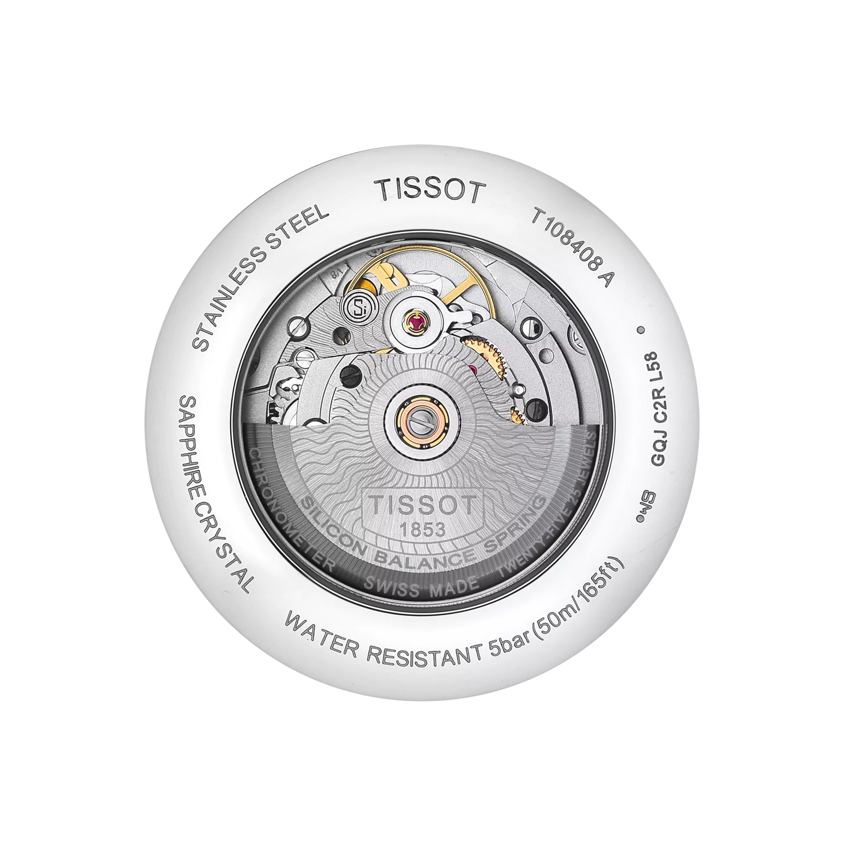 Back view of the watch case Tissot Ballade Powermatic 80 COSC