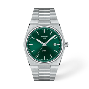Vorderansicht der Uhr Tissot PRX 40mm mit Schatten