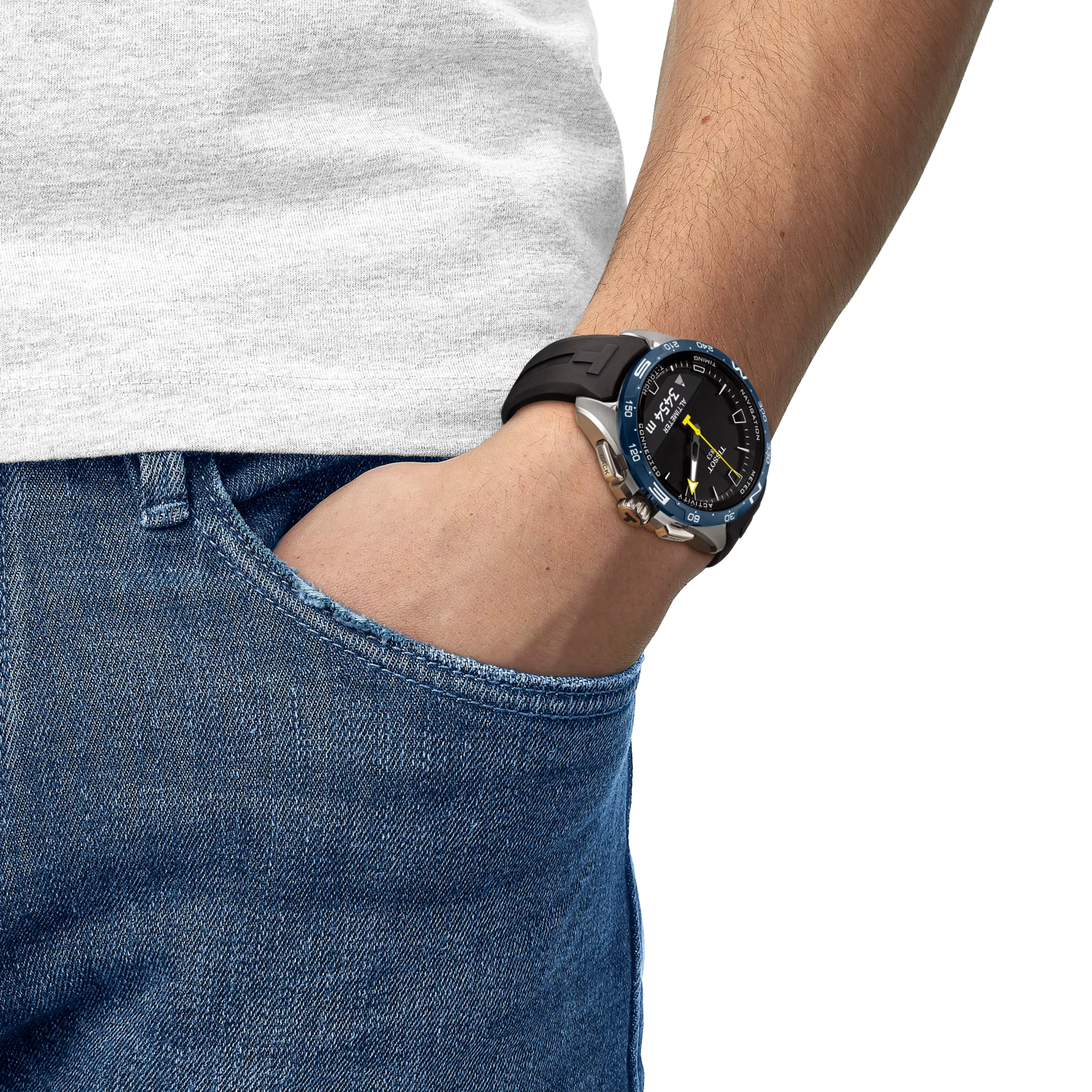 Simulation of the watch Tissot T-Touch Connect Solar Jungfraubahn 47.5mm on a wrist