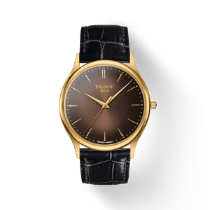 Vorderansicht der Uhr Tissot Excellence 18K Gold mit Schatten
