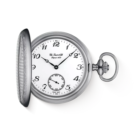 Front view of the watch Tissot Savonnette 49.4mm with shadow