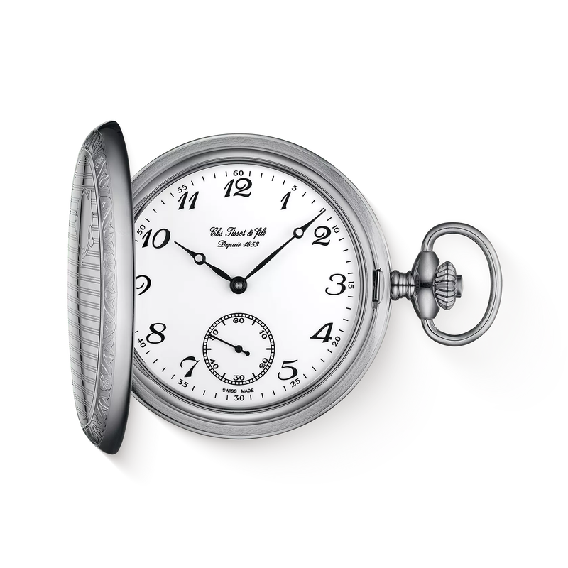 Front view of the watch Tissot Savonnette 49.4mm with shadow