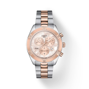 Front view of the watch Tissot PR 100 Sport Chic Chronograph with shadow