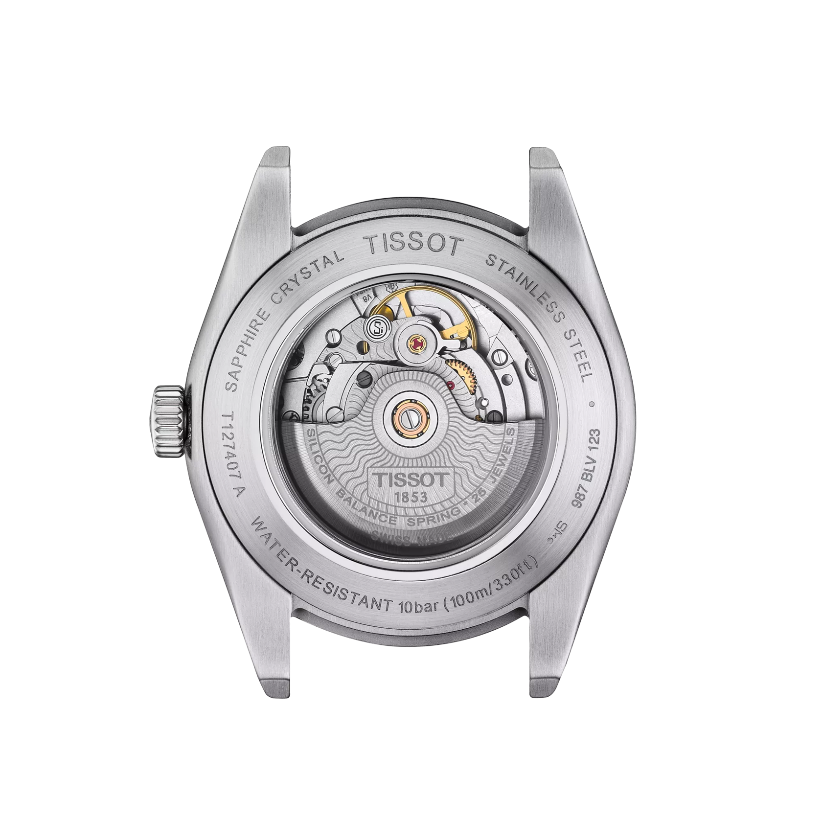 Back view of the watch case Tissot Gentleman Powermatic 80 Silicium