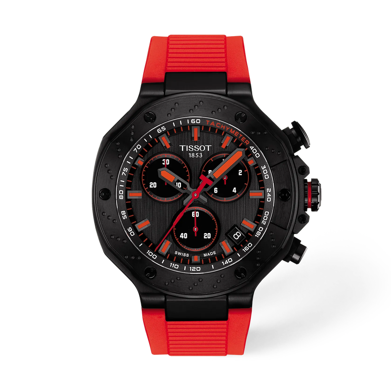 Front view of the watch Tissot T-Race 45mm with shadow