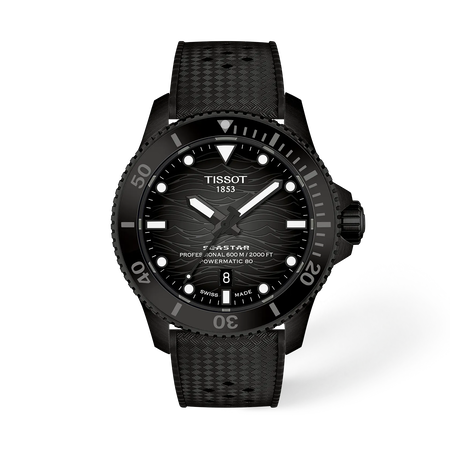 Front view of the watch Tissot Seastar 2000 44mm with shadow