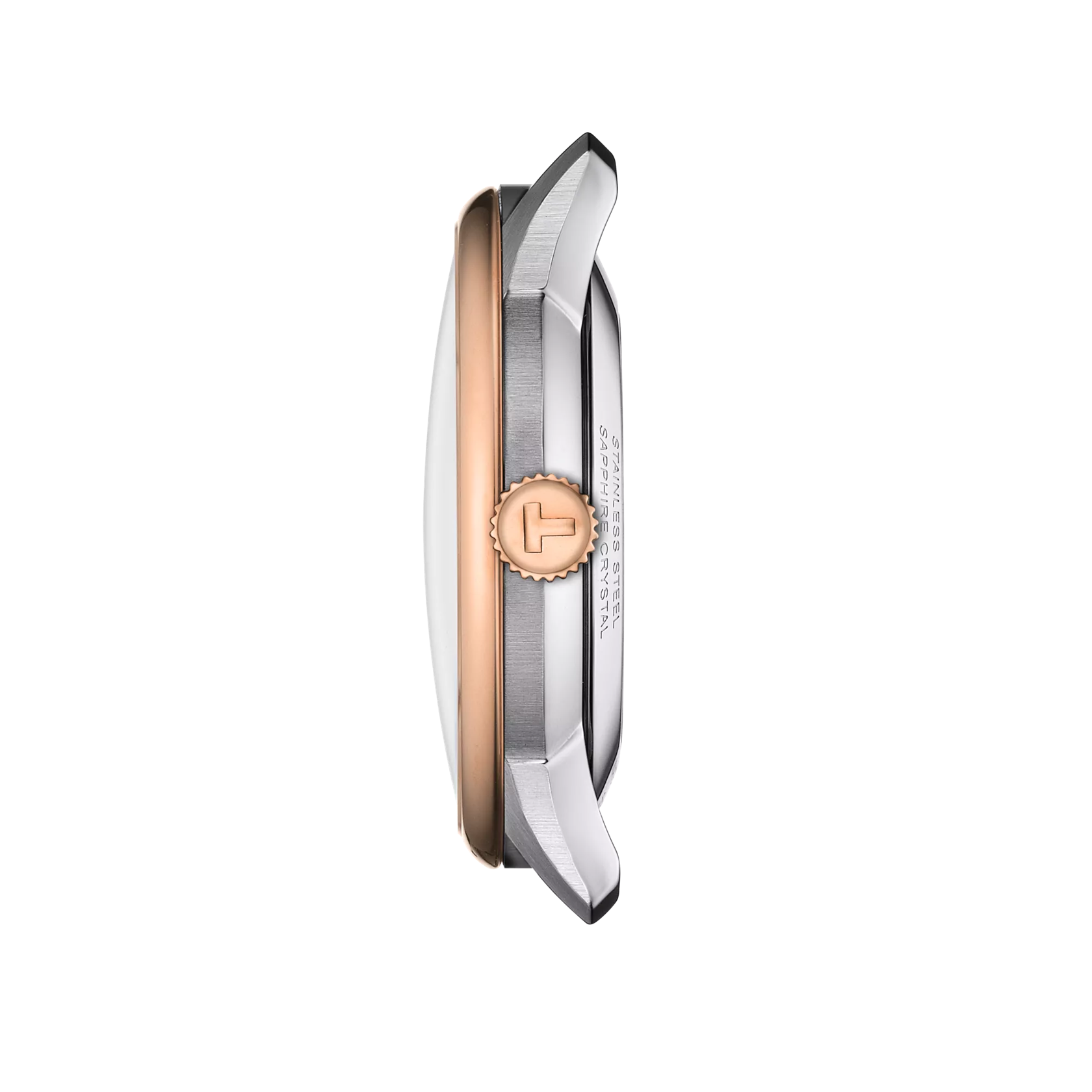 Profile view of the watch case Tissot Chemin des Tourelles Powermatic 80 39 mm